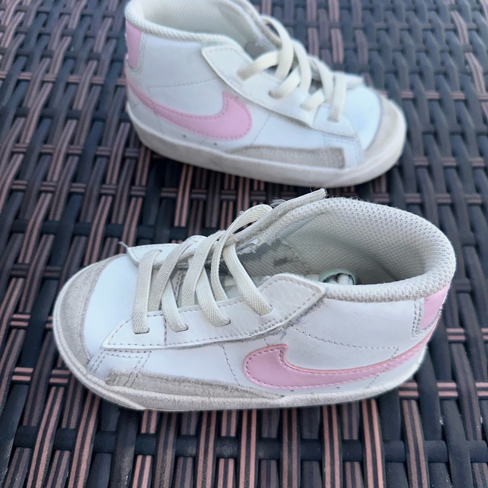 Nike White and Pink High-Top Sneakers